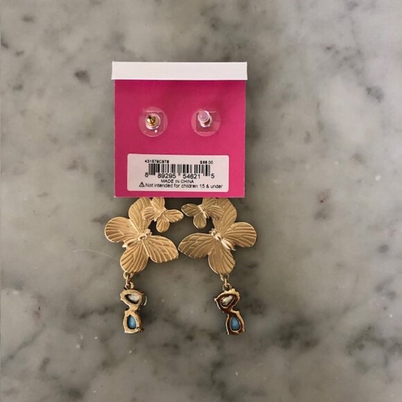 BETSEY JOHNSON Butterfly Rhinestone Gold Tone Blue Green Dangle Post Ear… - Picture 11 of 14